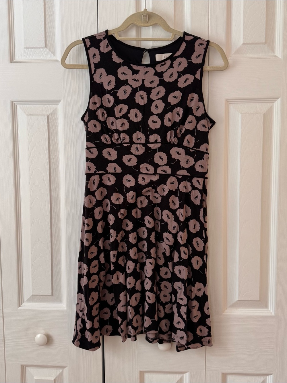 LOFT Black Mini Dress with Taupe Floral Print